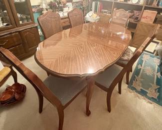 Vintage Oval Wood with Leaf and Cane-Back Chairs