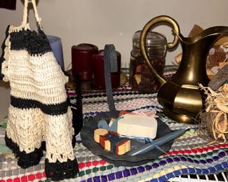 Lace Tea Cozy, Brass Water Pitcher