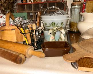 Wood Roling Pins, Pyrex Spring Blossom Covered Casseroles