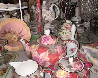 Chintz Rose Tea Pot w Creamer and Sugar Bowl