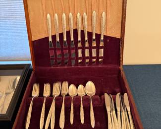 Case Table: Sterling Gorham flatware set