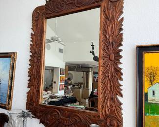 Large Solid Wood Carved Mirror