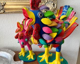 Signed Folk Art Roosters