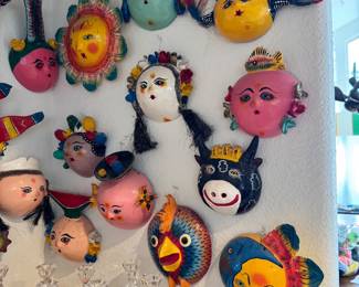 Mexican Coconut Shell Folk Art Masks
