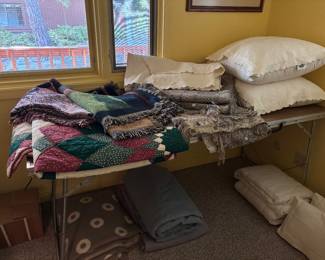 Throws, comforters, wool blankets, feather pillows