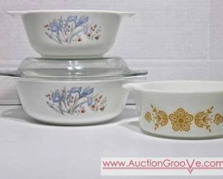 Vintage PYREX Blue Iris and Butterfly Gold.