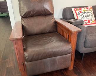 #8 leather and wood recliner $75