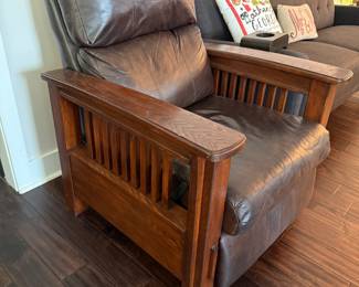 #8 leather and wood recliner $75