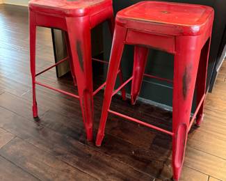 #9 set of 2 red metal barstools 24" $50