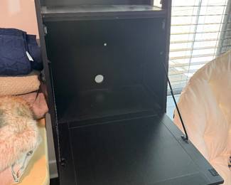 #37 Black freestanding drop-front desk secretary cabinet w/shelves 22x17x61 $85