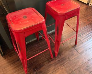 #9 set of 2 red metal barstools 24" $50