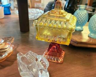 Amberina Pedestal Dish and Glass Swan