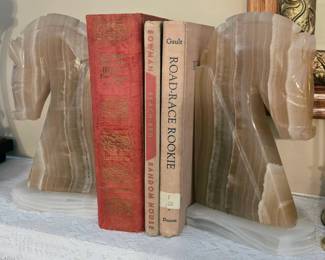 Onyx Horse Head Bookends with Old Books