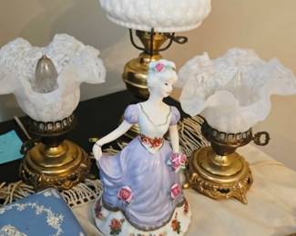 Vintage Milk Glass Lamp and Brass Lamps