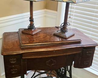 Sewing Table and stained glass lamps