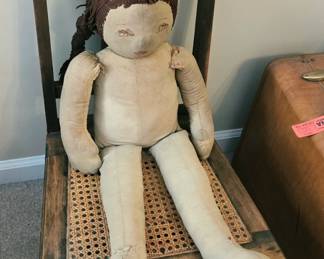 Vintage Cane Seat Chair and Old Doll