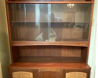 Lane Rhythm Mid-Century Walnut and Cane China Cabinet