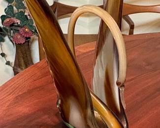 Murano Art Glass Swan Figurine - Amber and White