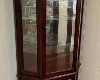 Traditional Corner Curio Cabinet with Lights and Mirrored Back