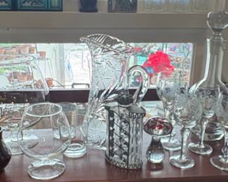 Assorted Vintage Glassware and Barware Collection with Fire-King Peach Luster