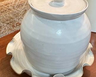 Hand-Thrown Studio Pottery Lidded Jar with Ruffled Base