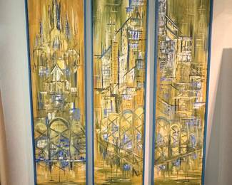 Evelyn Schmidt Mid-Century Modern Architectural Triptych