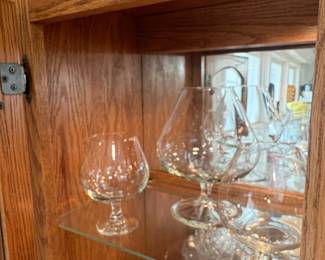 Assorted Vintage Pressed and Pattern Glass Collection in Oak Cabinet