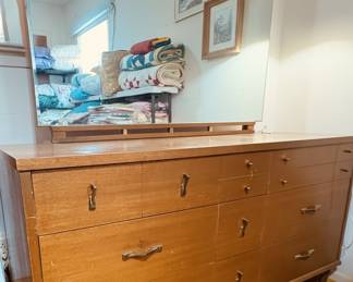 Mid-Century Modern Nine Drawer Dresser with Mirror