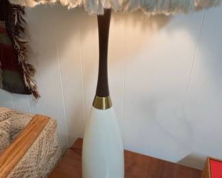 Mid-Century Modern Teak and Ceramic Table Lamp with Maria Kipp Style Macramé Shade
