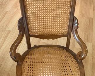 Antique Victorian Walnut Cane Back Rocking Chair