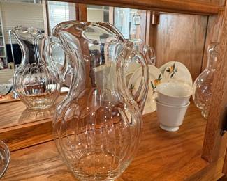 Assorted Vintage Pressed and Pattern Glass Collection in Oak Cabinet