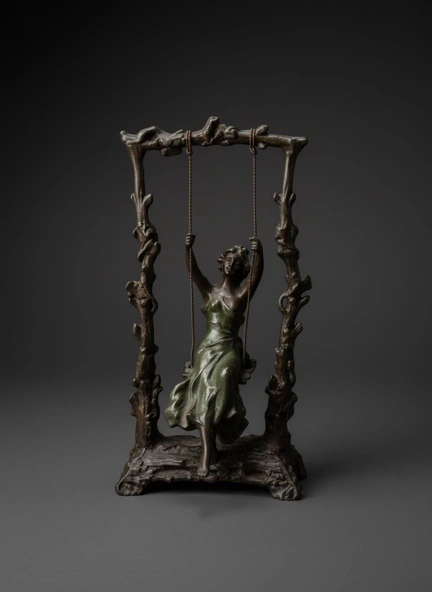 After Auguste Moreau Girl on Swing Bronze Sculpture