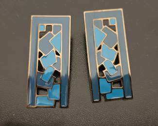 Vintage MidCentury Modern Cloisonn Enamel Earrings second image