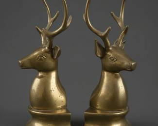 Vintage Solid Brass Stag Head Bookends second image