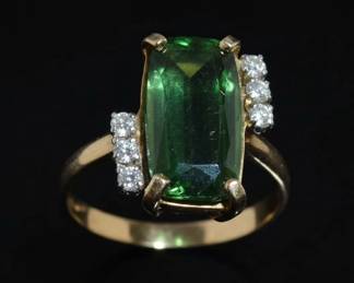 Green Tourmaline and Diamond Accent Ring