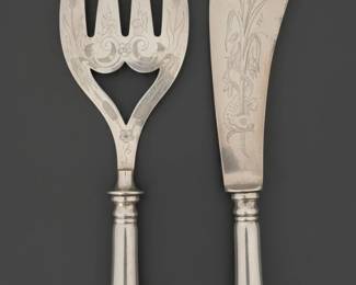 French Art Nouveau SilverPlated Fish Serving Set with Cattail and Fish Motifs second image