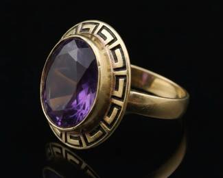 Vintage K Yellow Gold Amethyst Greek Key Ring