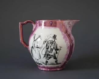 Staffordshire Pink Lustre Jug with Transfer Print of a Gentleman second image