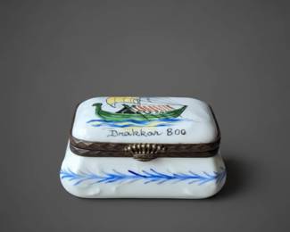 Limoges Style Porcelain Trinket Box with Drakkar Motif second image