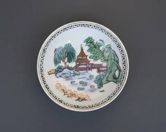 Vintage Japanese Porcelain Trinket Dish with Chinoiserie Scene second image