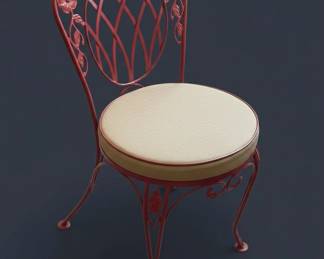 Vintage Red Wrought Iron Floral Garden Dining Set