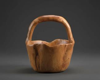 HandCarved Burl Wood Basket with Integrated Handle second image