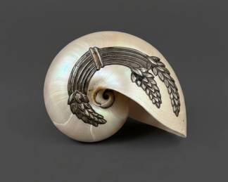 Vintage Nautilus Shell with Silver Overlay