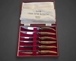 Lewis, Rose  Co. Ltd. Sheffield Stag Horn Handle Steak Knives second image