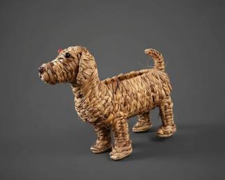 Woven Water Hyacinth Dachshund Basket Planter fourth image