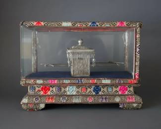 Antique Chinese Export Silver Sedan Chair with Brocade Display Case second image