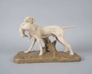 Royal Dux Bohemia Porcelain Hunting Dog with Rabbit Figurine
