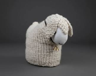 Vintage Polish Cepelia Wool Sheep Doorstop with Bell second image