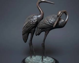 Vintage Solid Bronze Crane Sculpture sixth image