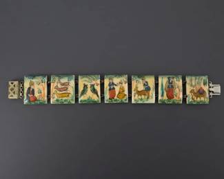 Persian Miniature Painted Bone Panel Bracelet second image